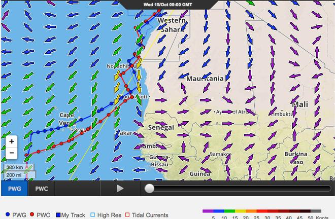 Predictwind course along African coast - Volvo Ocean Race, Leg 1, Day 4 - 1130 UTC © PredictWind http://www.predictwind.com